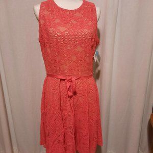 DANNY & NICOLE Coral Lace Sleeveless Dress size 14